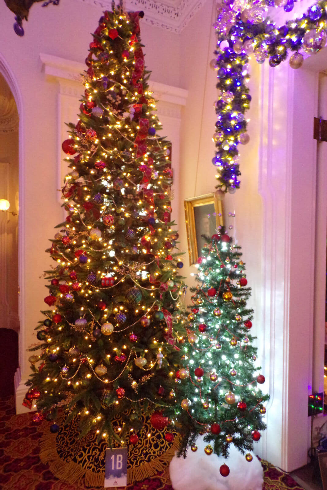 A finely decorated Christmas tree inside the Lincoln-Tallman House.