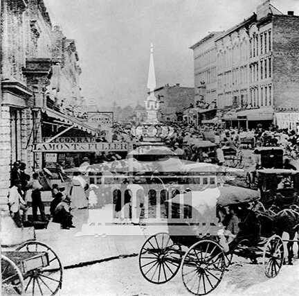 Fourth of July celebration, corner of Main and Court, ca 1870