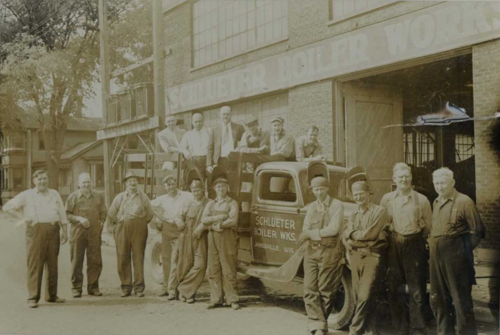 Bud Losching, on left, at Schlueter Boiler Works